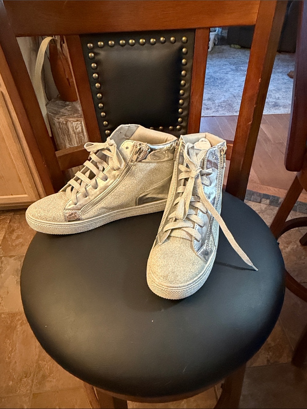 Women's Metallic Champagne High-Top Sneakers